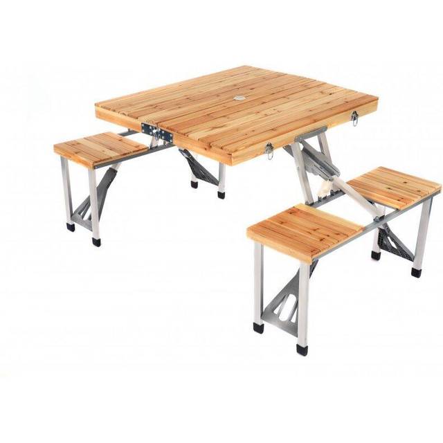 Oypla Portable Wooden Folding Outdoor Picnic Table and Bench Set 4 Seats