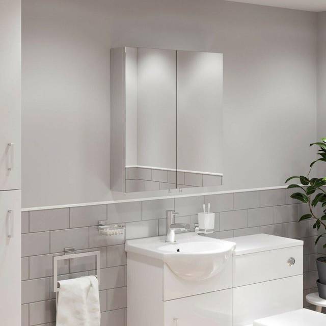 Double door stainless steel mirror cabinet 600 x 670mm modern bathroom storage