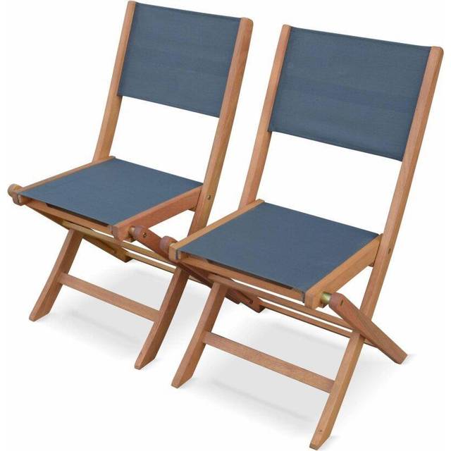 Pair of foldable wooden garden chairs, Almeria, Anthracite, 50x58.7x89 cm