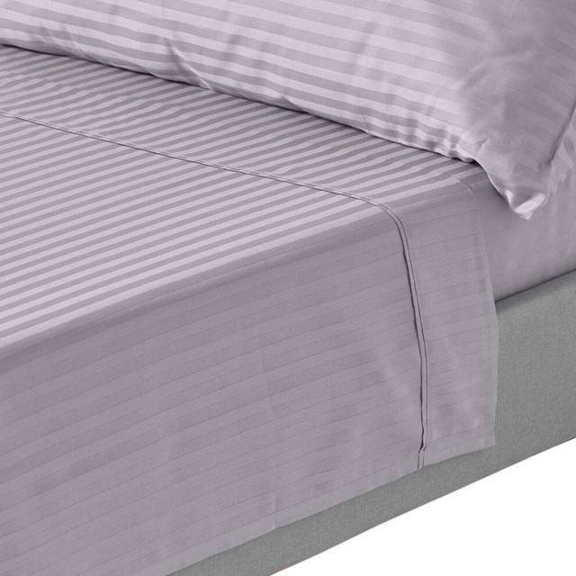 Homescapes 100% Egyptian Cotton 330 TC Double Flat Sheet, Luxury Satin Stripe, Grey, OEKO-TEX Certified, Machine Washable