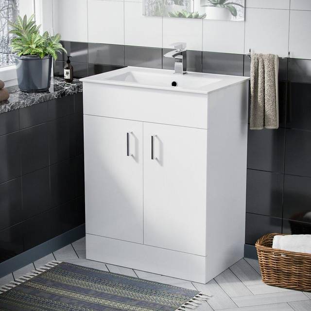 Nanuya 600 mm white ultra slim basin vanity unit