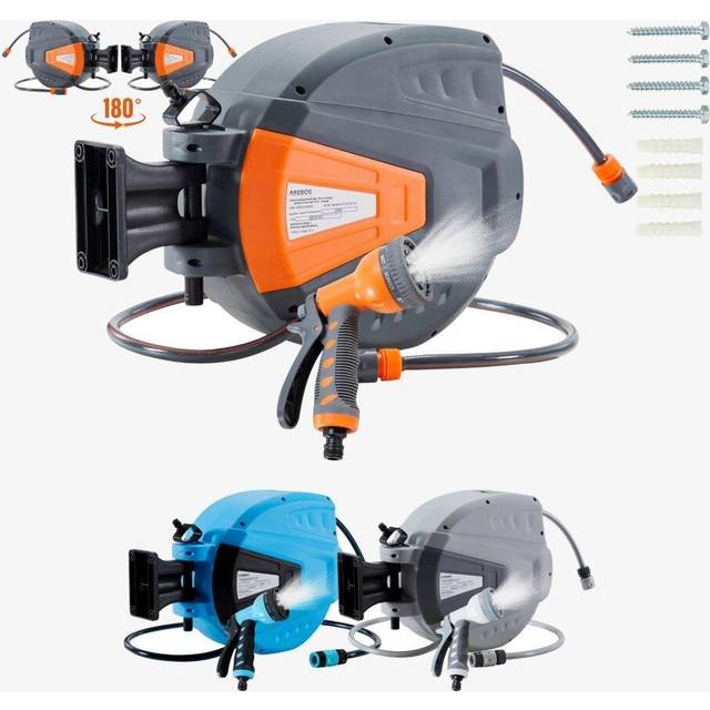 AREBOS Garden Hose Reel Automatic Retractable Water Hose Reel Wall Mounted Orange 15 m - Orange