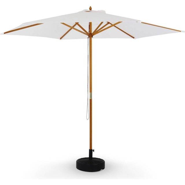 Sweeek - 3m round wooden centre pole parasol, Cabourg, Off-White, 295x190x205 cm