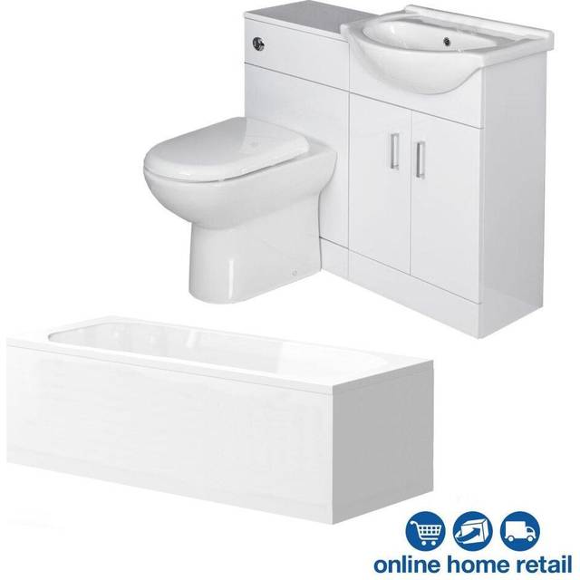 Bathroom suite single ended bath 1050mm basin vanity unit toilet gloss white