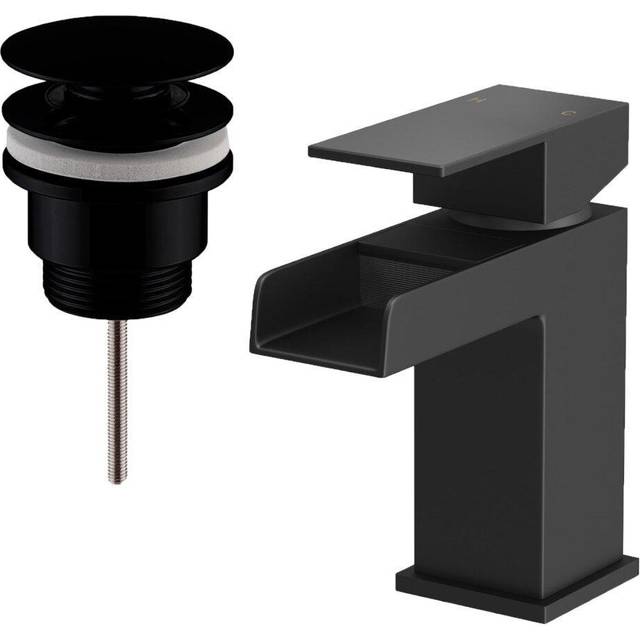 Waterfall basin sink mono mixer tap bathroom slotted waste black single lever