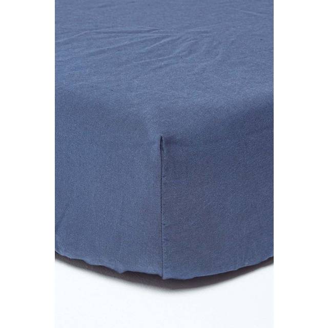 Homescapes French Flax Linen & Luxury Cotton King Fitted Sheet, 46 cm Deep, Navy Blue, Elasticated, OEKO-TEX Certified, Machine Washable, 180 GSM