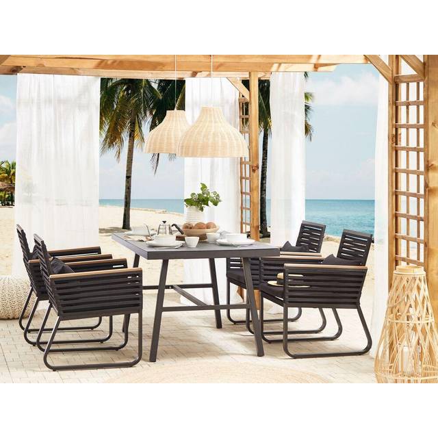 Beliani Garden Dining Set 4 Seater Canetto With Cushions Metal Black, Black