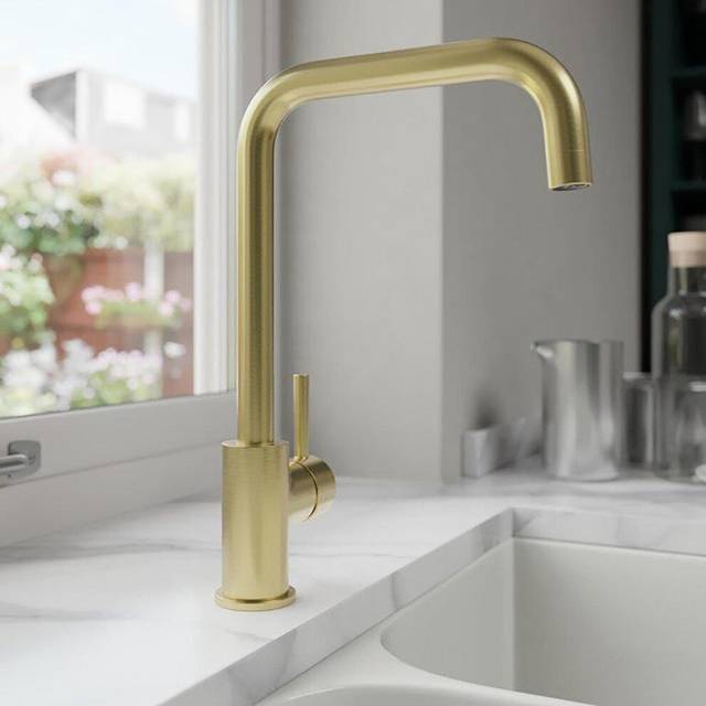 Sauber Single Lever Kitchen Mixer Tap - Brushed Gold