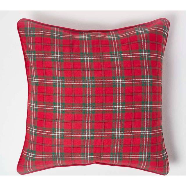 Homescapes Cotton Edward Tartan Cushion Cover, 60 x 60 cm - Red