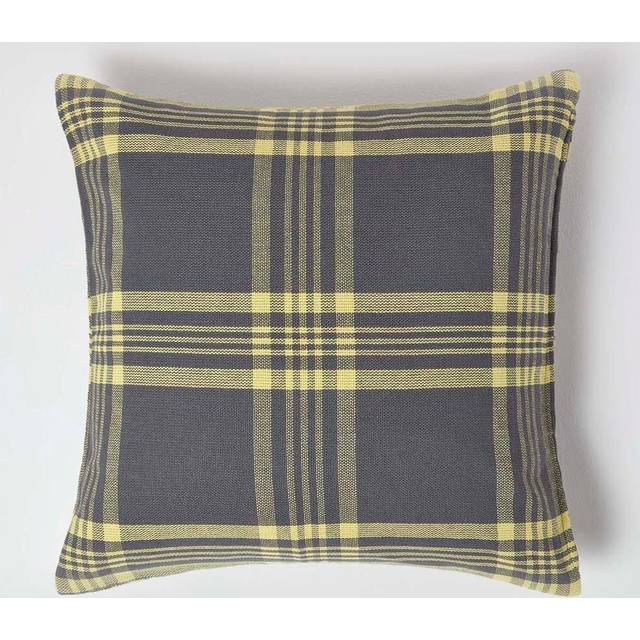 Homescapes Grey & Yellow Tartan Pattern Cushion Cover, 60 x 60 cm