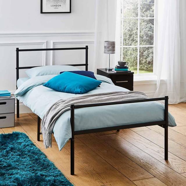 Single Extra Strong Metal Bed Frame In Silver - Black