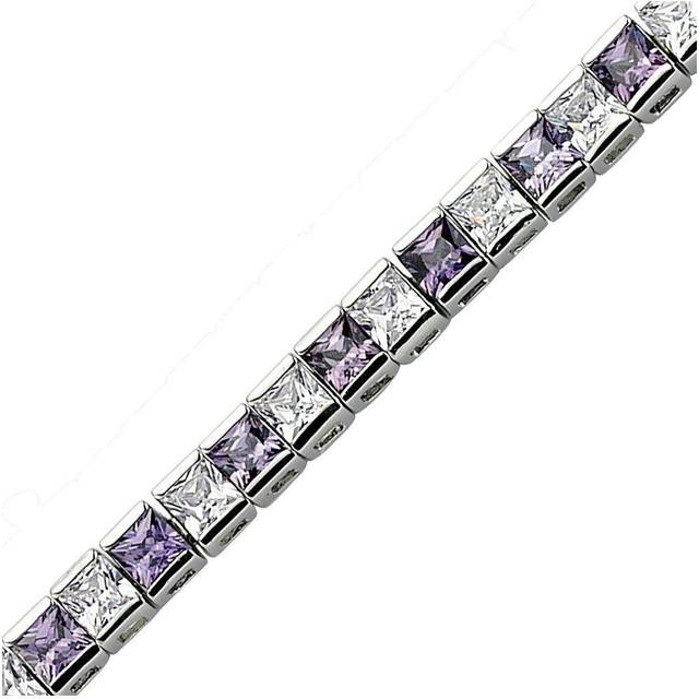 Jewelco London Ladies Sterling Silver Purple Princess Cut Cubic Zirconia Alternating Eternity Tennis Bracelet 4mm - GVB103-AMY