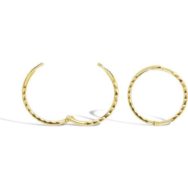 Jewelco London Solid 9ct Yellow Gold Diamond Cut Hinged Sleeper 1mm Hoop Earrings 13mm - JER650A