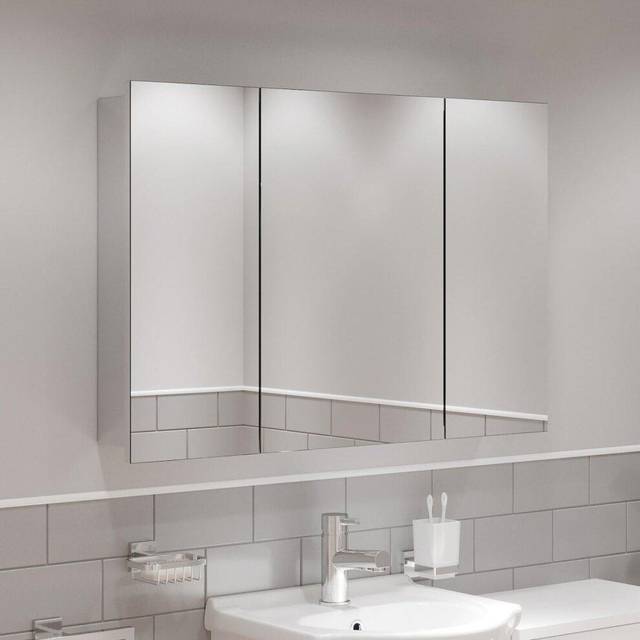 Triple Door Bathroom Mirror Cabinet Cupboard Stainless Steel Wall Mounted 900mm
