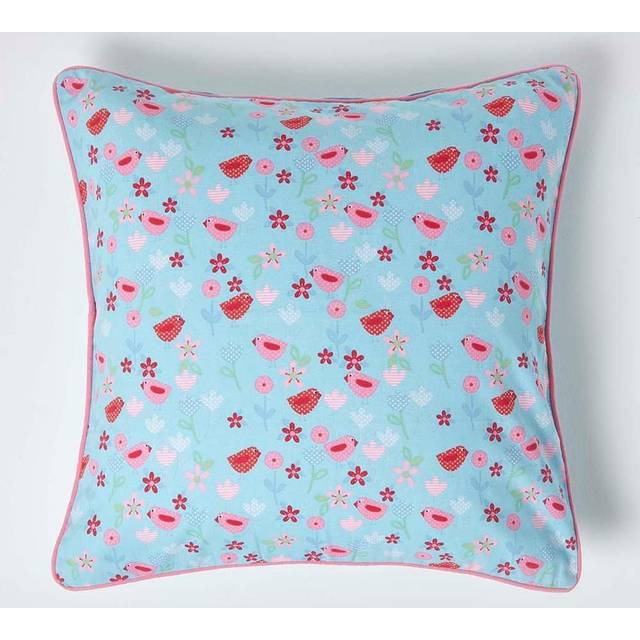 Homescapes Cotton Birds and Flower Cushion Cover, 60 x 60 cm - Blue