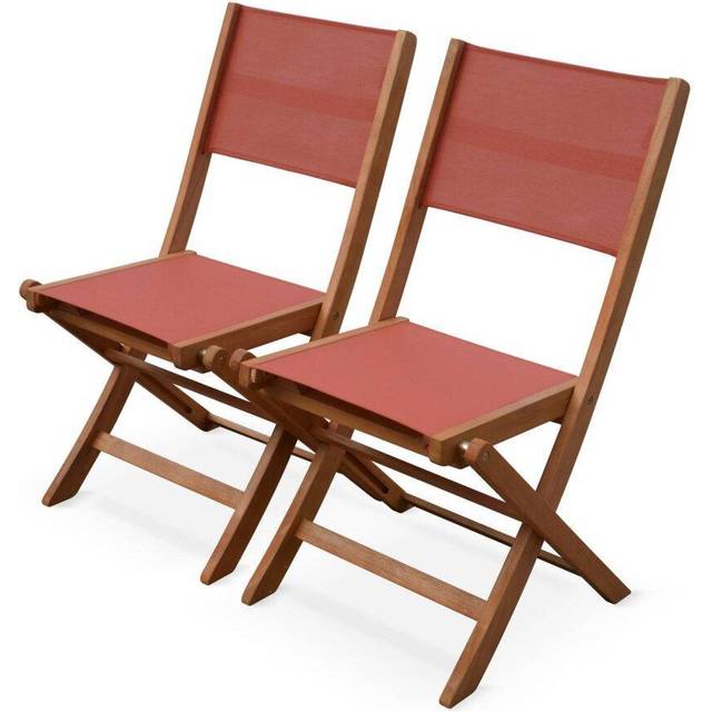 Pair of foldable wooden garden chairs, Almeria, Terracotta, 50x58.7x89 cm