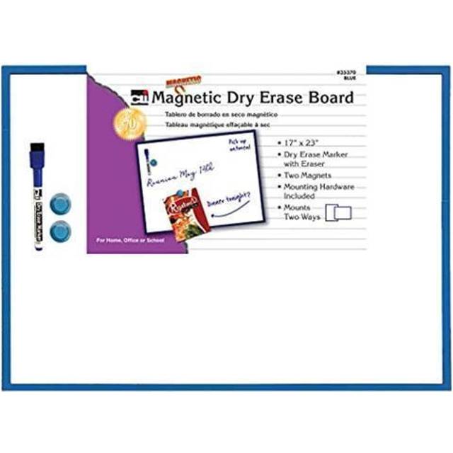 Charles Leonard Magnetic Dry Erase Board, 17 x 23, w/Eraser/Marker and 2 Magnets, Blue Frame, 1 Each