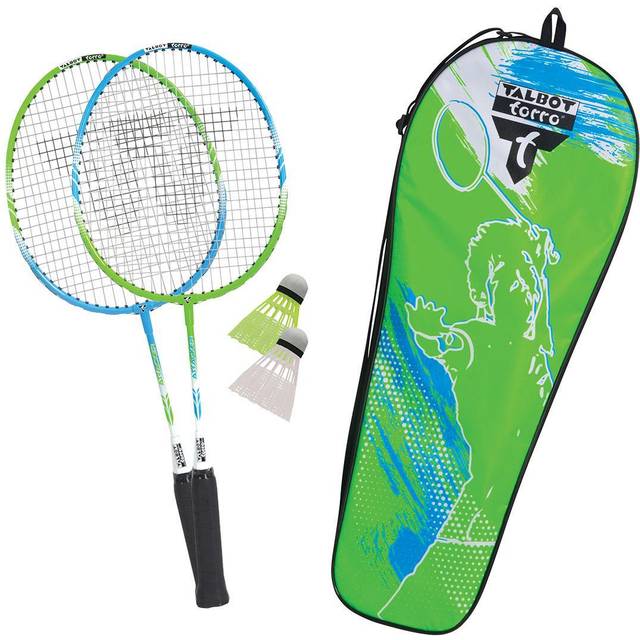 Talbot Torro Barnbadminton-set 2-attacker junior, 2 förkortade racket 53 cm, 2 fjäderbollar, i högkvalitativ väska, 449410