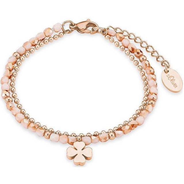 s.Oliver armband rostfritt stål armsmycken för damer, med glas, 16+4 cm, rosa färg, klöverblad, Kommer i smyckespresentask, 2018361