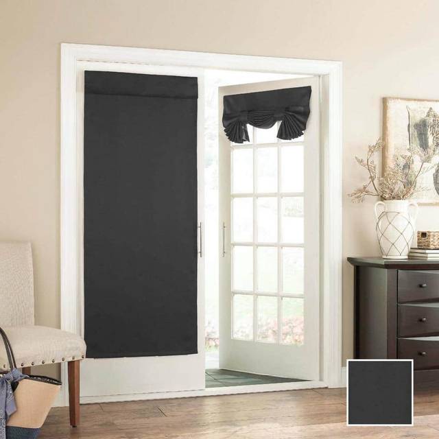 "ECLIPSE French Door Curtain - Tricia 26"""""""" x 68"""""""" Tie Up Light Filtering Single Panel Drapes for Patio  for Living Room and Bedroom  Black"