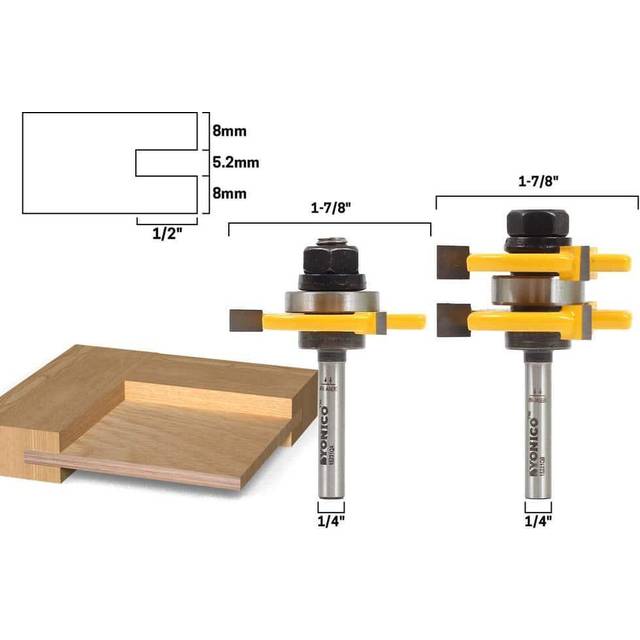 Yonico Router Bits Tongue & Groove Set 1/4-Inch Plywood Panel 2 Bit 1/4-Inch Shank 15231q