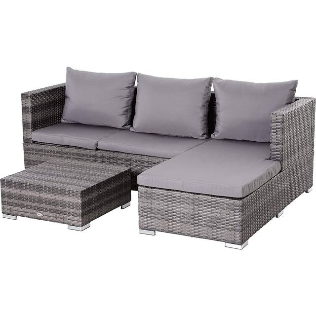 Outsunny Rattan Garden Sofa Set Storage Table Wicker Patio Lounger 4-Seater Grey | TJ Hughes
