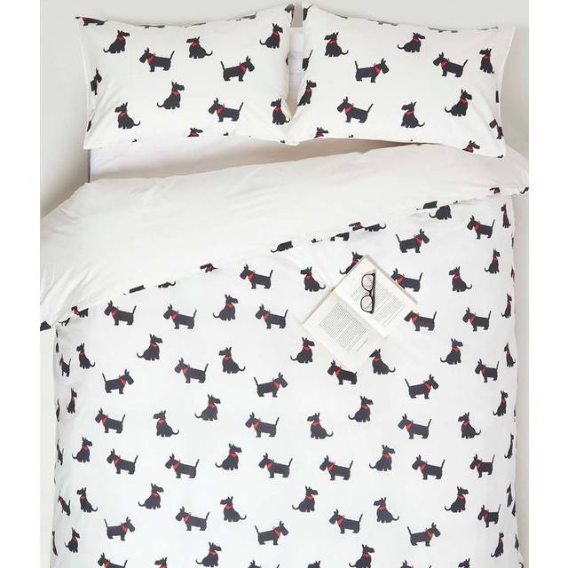 Homescapes Double White Duvet Cover Set 200 TC Cotton Dog Print