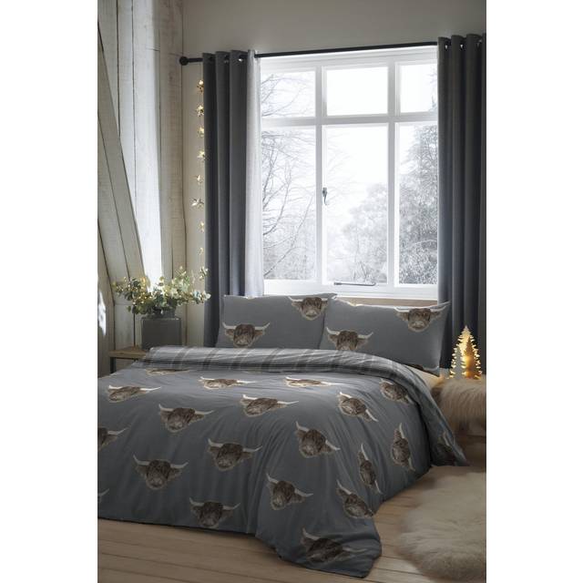 Fusion Highland Cow Duvet Cover Bedding Set Grey