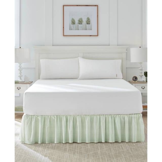 Laura Ashley Home - Cotton Ruffled Bedskirt  Lightweight & Classic Style (Ticking Stripe Green  King)