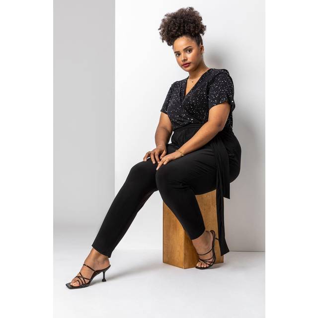 Roman Curve Silver Sparkle Wrap Jumpsuit - Size 20