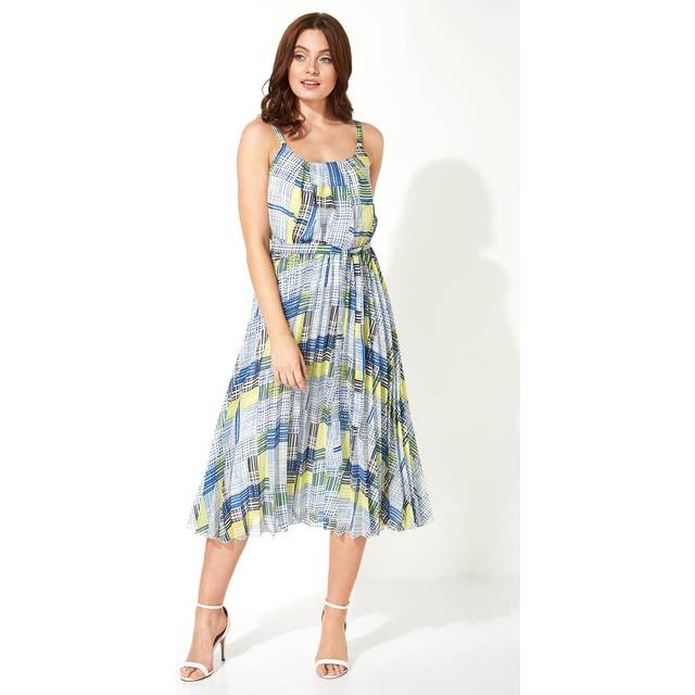 Roman Womens Check Print Pleated Midi Dress - Lime Green - Size 10 UK