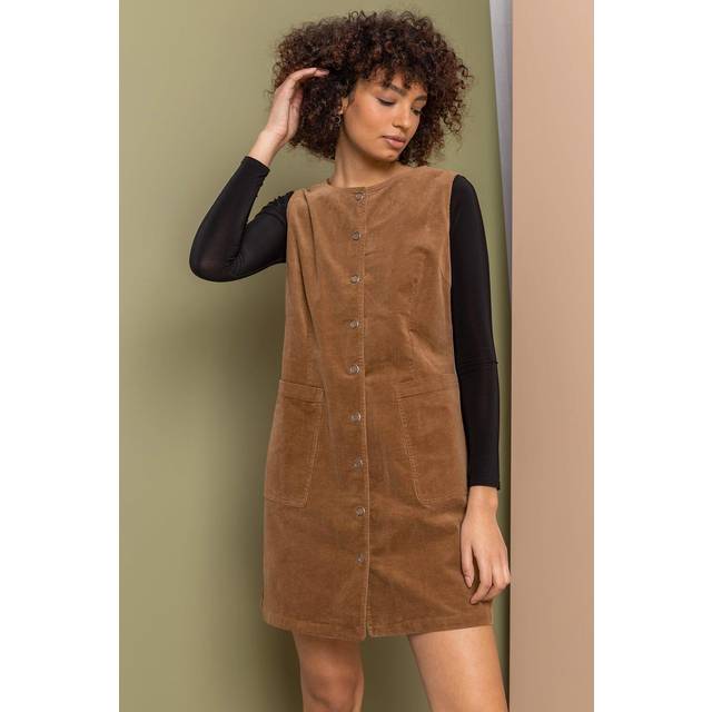 Roman originals women cotton corduroy button pinafore dress