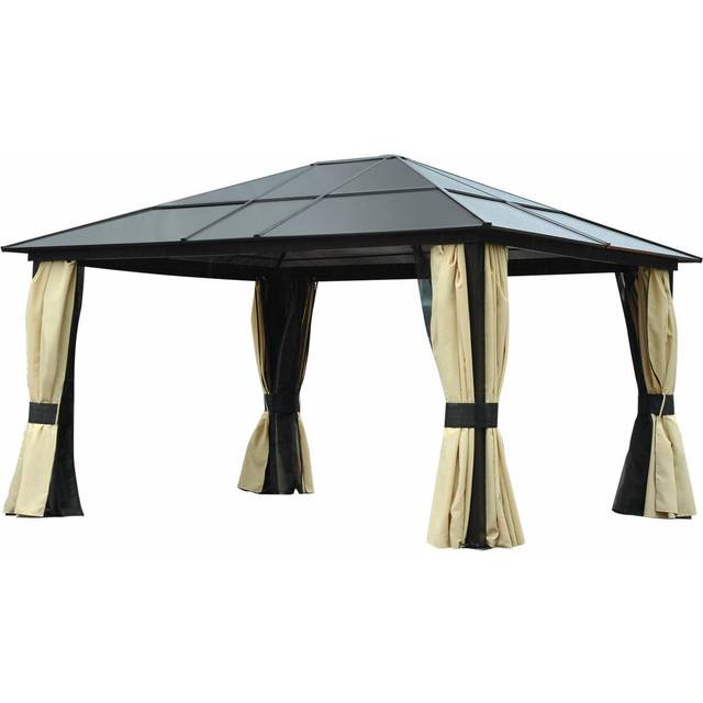 Lyxigt Trädgård Paviljong 4,2 x 3,6 m Aluminiumram Brun Kräm