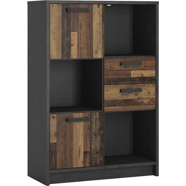 Florence Brooklyn 2 Door 2 Drawer Walnut and Dark Matera Grey Low Bookcase - Furniture to Go