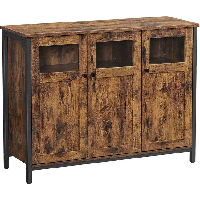 VASAGLE sideboard, buffébord, förvaringsskåp med glasdörrar, rustikt brunt och svart