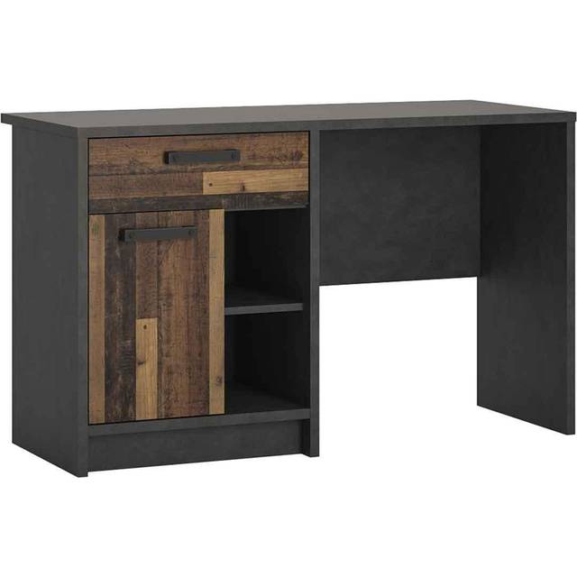 Brooklyn Desk With 1 Door And 1 Drawer In Walnut And Dark Matera Grey