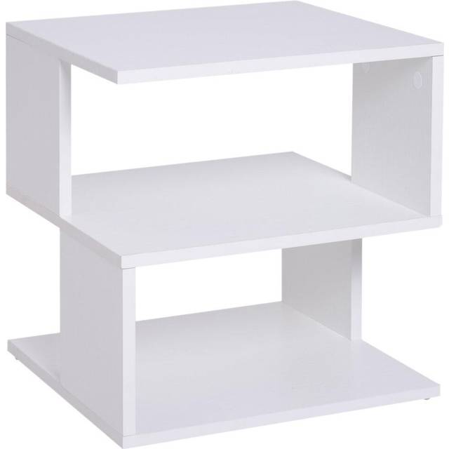 HOMCOM Modern Square 2 Tier Wood Side Table Shelf Rack White, White