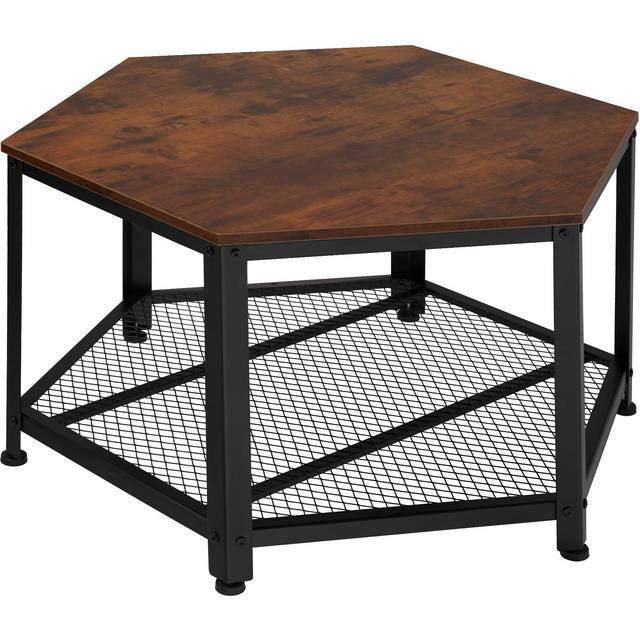 Tectake - Coffee Table Norwich - hexagonal with grid shelf - lamp table, side table, coffee table with storage - Industrial wood dark, rustic