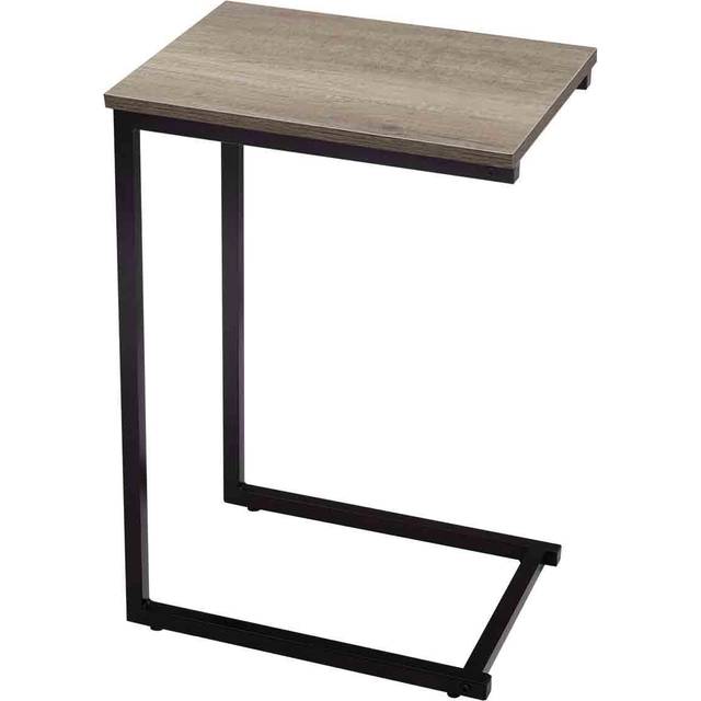 Metal C Shaped Side Table Black Powder Coating Rustic Top