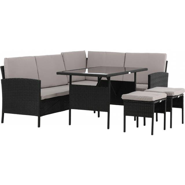 Venture Home Knock 2047-201 Loungeset soffa, bord, pallar, svart/grått