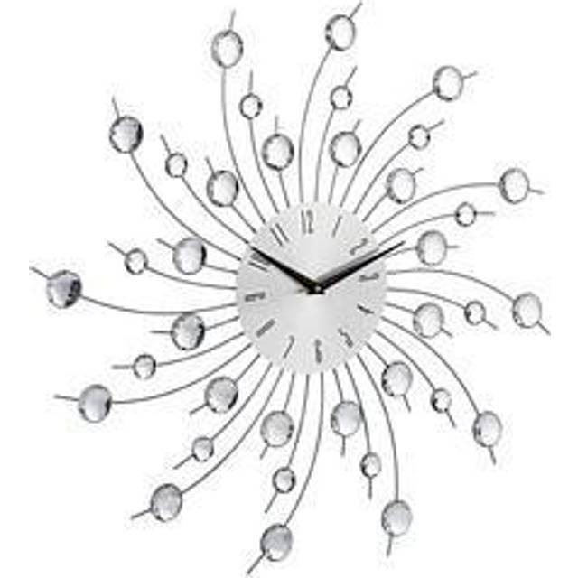 Relaxdays - xl Shiny Wall Clock, Large Kitchen Sunburst Wall Clock, Modern Timepiece, 50 cm Diameter, Silver