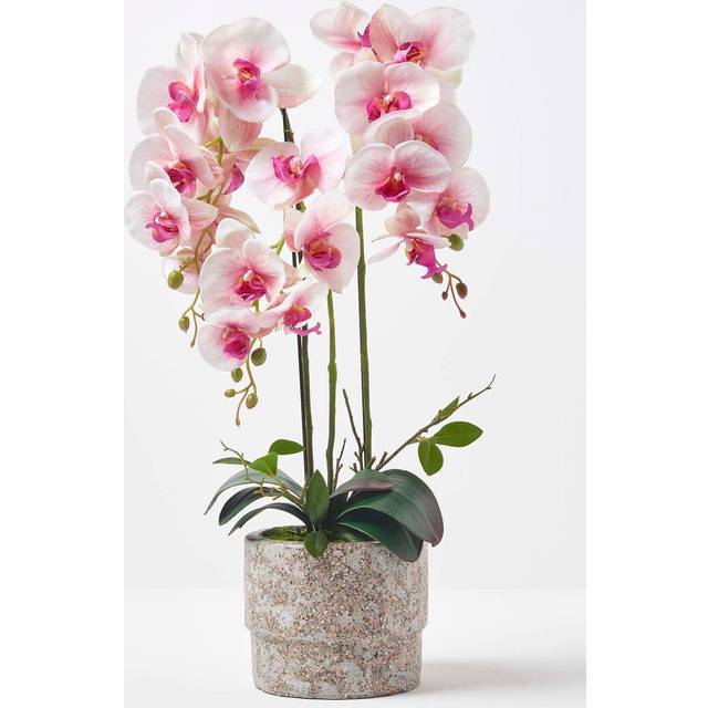 Large 64cm Lifelike Pink Artificial Orchid in Grey Cement Pot