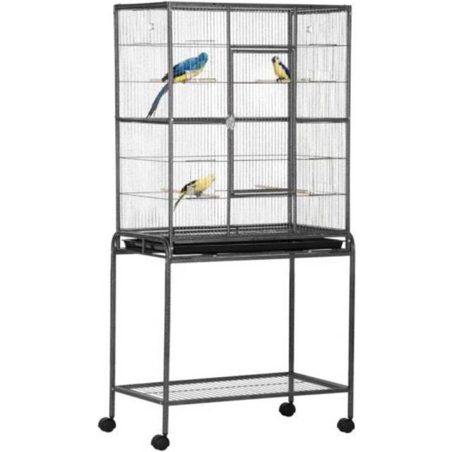 PawHut Rolling Bird Cage w/ Detachable stand Storage Shelf Wood Perch Food Cup | TJ Hughes