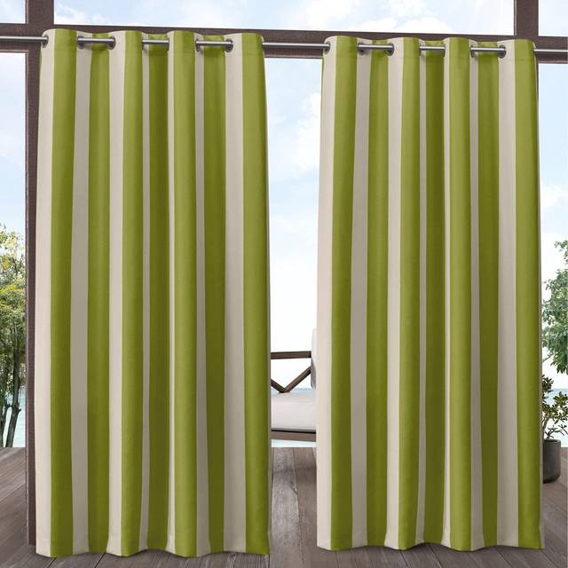 "Exclusive Home Canopy Stripe Indoor/Outdoor Grommet Top Curtain Panel  54""""x108""""  Kiwi / Sand  Set of 2"