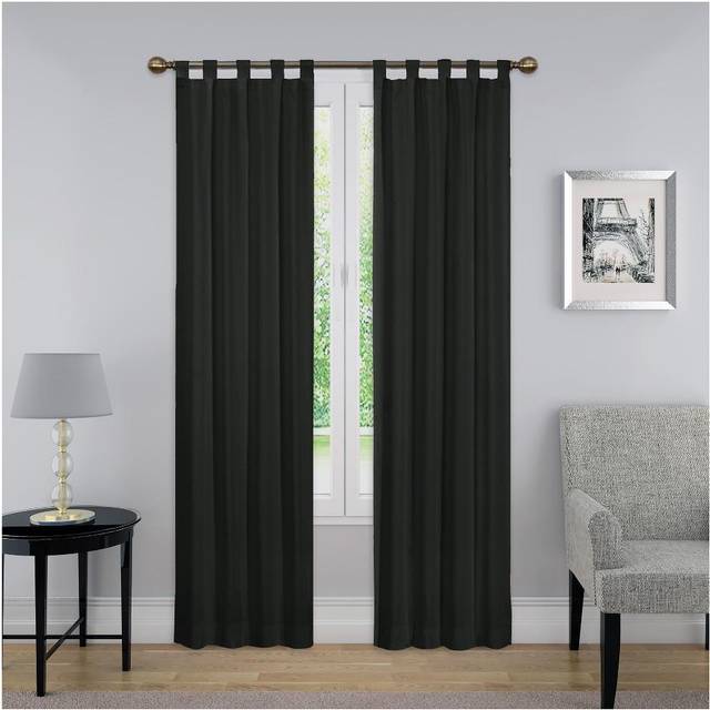 PAIRS TO gO Montana Modern Decorative Tab Top Window curtains for Bedroom or Living Room 2 Panels  30 x 84  Black