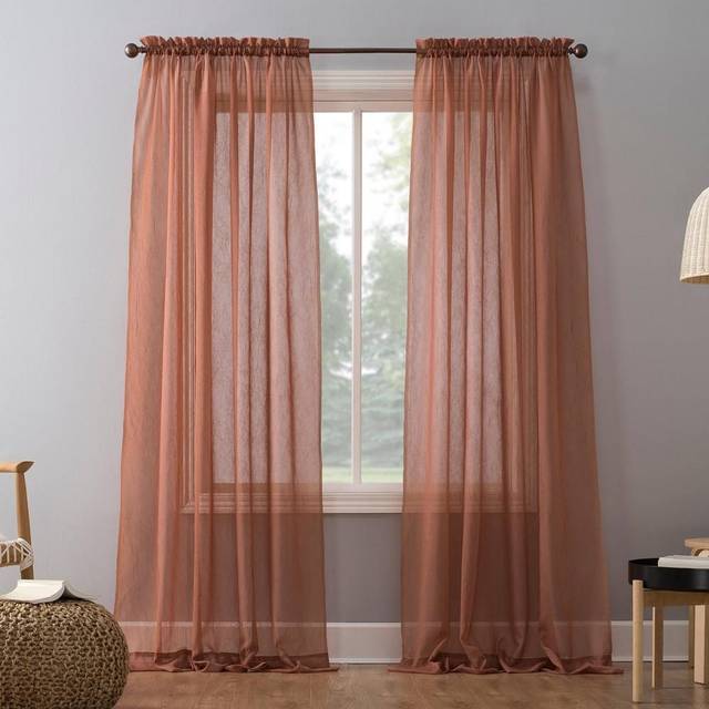 "No. 918 Erica Crushed Sheer Voile Rod Pocket Curtain Panel  51"""""""" x 84""""""""  Cedar Orange"