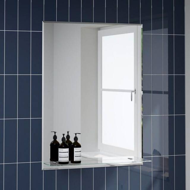 Essentials Lucis Rectangular Frameless Bathroom Mirror with Glass Shelf - 600 x 800mm