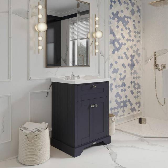 Hudson Reed Old London 600mm Floor Standing 2 Door Vanity Unit With 3 Tap Hole Ceramic Basin-Twilight Blue - One Size