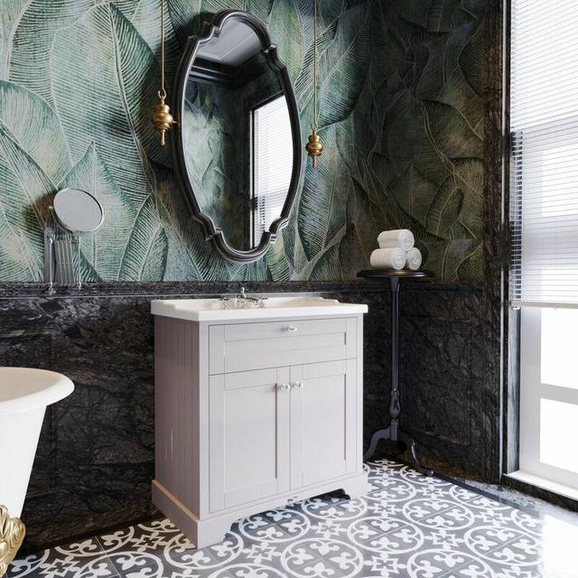 Old London Floor Standing 2 Door Vanity Unit With 3 Tap Hole Ceramic Basin 800Mm - Timeless Sand