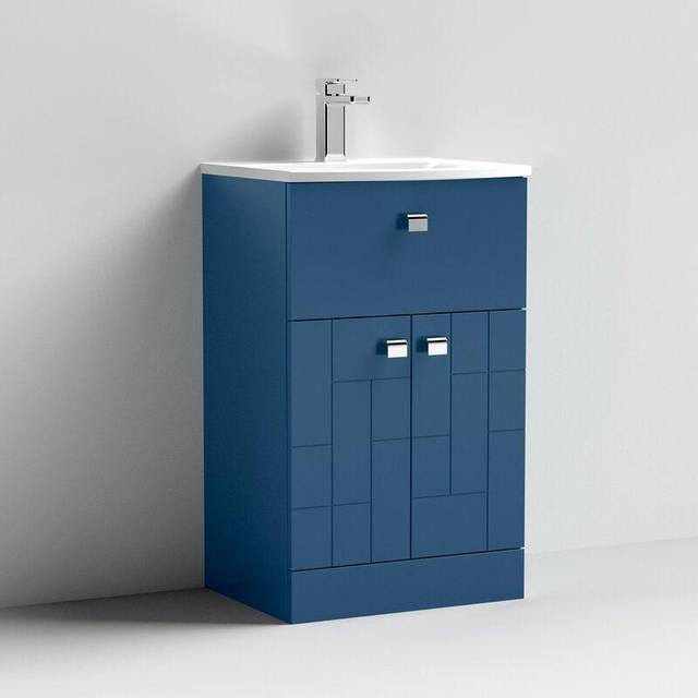 Blocks 510mm Free-Standing Single Vanity Unit - Satin Blue (840mm H X 510mm W X 440mm D)